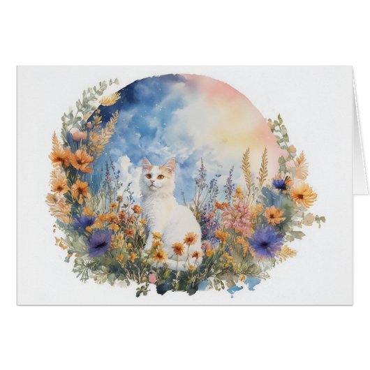 Long+hahahaarige weiße Katze - 5 Zoll x 7 Zoll Kun (Vorderseite (Horizontal))