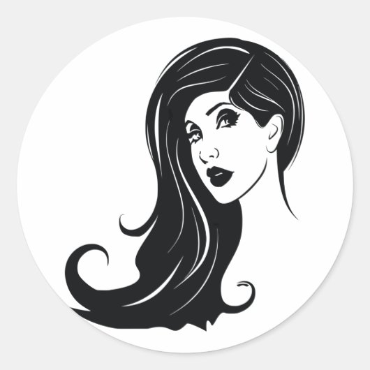 Long Hair Beautiful Woman Fashion Art Runder Aufkleber (Vorderseite)