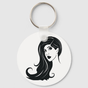 Long Hair Beautiful Woman Fashion Art Schlüsselanhänger