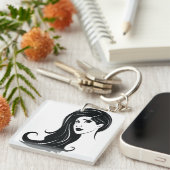 Long Hair Beautiful Woman Fashion Art Schlüsselanhänger (Vorderseite rechts)
