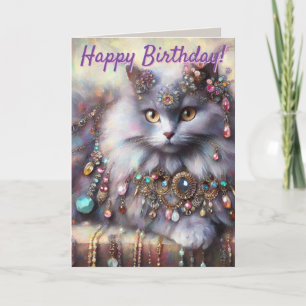 Long Hair Cat Juwelen Personalisiert Geburtstagska Karte