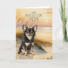 Long Hair Chihuahua Dog Sunset Beach Mother's Day Feiertagskarte