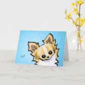 Long Hair Chihuahua Fawn/White Hello Custom Karte (Gelbe Blume)