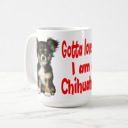 Long Hair Chihuahua Welpe Hund Rote Liebe Kaffeetasse (Vorderseite Links)