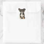 Long Hair Chihuahua Welpe Hund - Schwarz-Braun Wei Quadratischer Aufkleber (Tasche)