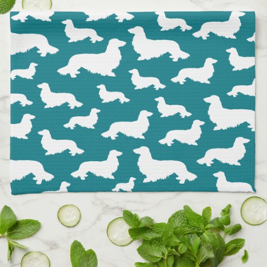 Long Hair Dackel Aquamarin Dackel Dog Küchentuch (Gefaltet)
