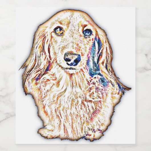 Long Hair Dackel gibt Niedliche Dackel Dackel Dog Weinetikett (Einzelnes Label)