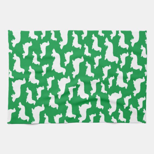 Long Hair Dackel Grünes Küchentuch (Horizontal)