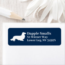 Long Hair Dackel Navy White Address Label