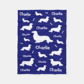 Long Hair Dackel Personalisiert Navy Blanket Fleecedecke (Vorderseite)