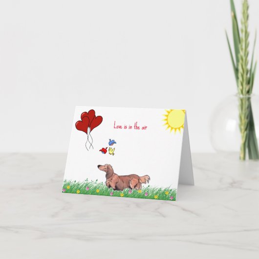 Long Hair Dackel Valentine Karte (Vorderseite)