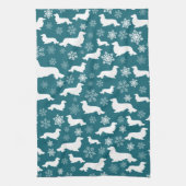 Long Hair Dackel Weihnachtsgeschenk Aquamarin Geschirrtuch (Vertikal)