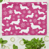 Long Hair Dackel Weihnachtsgeschenk Fuchsia Geschirrtuch (Gefaltet)