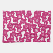 Long Hair Dackel Weihnachtsgeschenk Fuchsia Geschirrtuch (Horizontal)