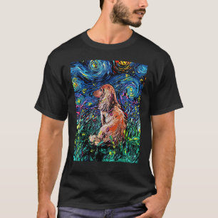 Long Hair Red Brown Dackel Starry Night Dog Kunst T-Shirt