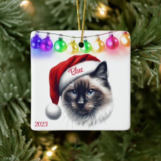 Long Hair Siamese Cat Christmas Keramikornament (Baum)