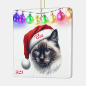 Long Hair Siamese Cat Christmas Keramikornament (Links)