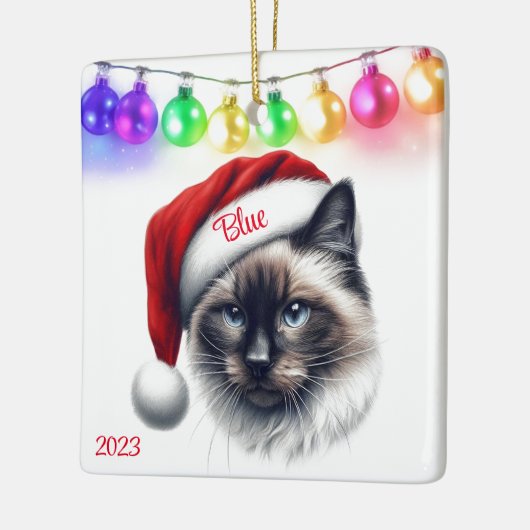 Long Hair Siamese Cat Christmas Keramikornament (Links)