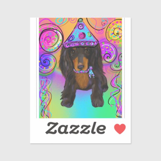 LONG HAIRED BLACK & TAN DOXIE AUFKLEBER (Blatt)