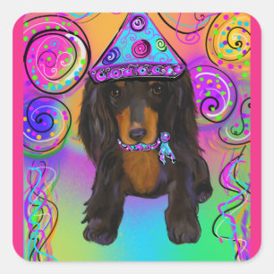 LONG HAIRED BLACK & TAN DOXIE QUADRATISCHER AUFKLEBER