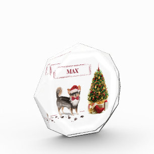 Long Haired Chihuahua Funny Christmas Dog Tree Pho Fotoblock