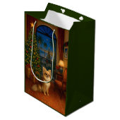 Long-haired Chihuahua Holiday  Mittlere Geschenktüte (Vorderseite Schrägansicht)