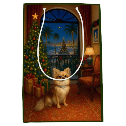 Long-haired Chihuahua Holiday  Mittlere Geschenktüte (Vorderseite)