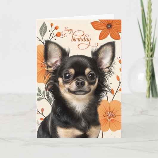 Long Haired Chihuaua Dog Bold Retro Birthday Karte (Vorderseite)