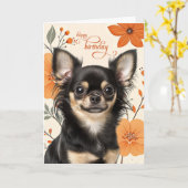 Long Haired Chihuaua Dog Bold Retro Birthday Karte (Gelbe Blume)