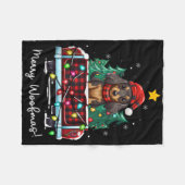 Long Haired Dachshund Christmas Dog Truck Plaid Fu Fleecedecke (Vorderseite (Horizontal))