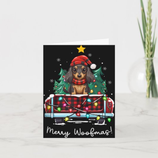 Long Haired Dachshund Christmas Dog Truck Plaid Fu Karte (Vorderseite)