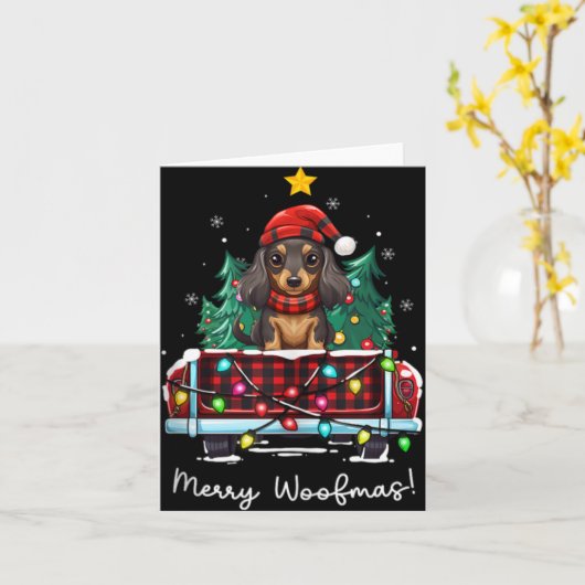 Long Haired Dachshund Christmas Dog Truck Plaid Fu Karte (Gelbe Blume)