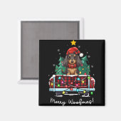 Long Haired Dachshund Christmas Dog Truck Plaid Fu Magnet (Vorderseite/Rückseite)