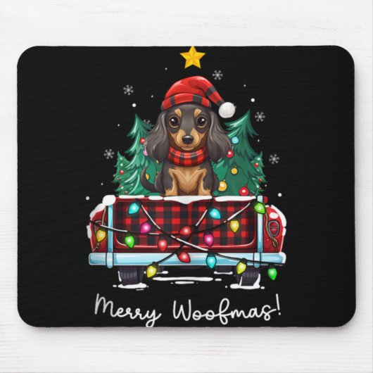 Long Haired Dachshund Christmas Dog Truck Plaid Fu Mousepad (Vorne)