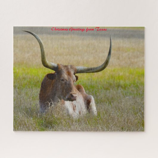 Long Horn Cattle Texas.Christmas Grüße Puzzle (Horizontal)