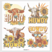 Long Horn Howdy Aufkleber (Blatt)