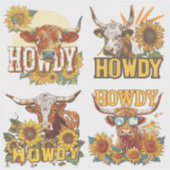 Long Horn Howdy Aufkleber (Vorderseite)