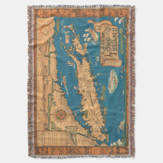 Long Island Map Throw Blanket Decke (Vorderseite Vertikal)