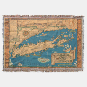 Long Island Map Throw Blanket Decke