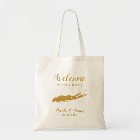Long Island Map Wedding Welcome Bag, Gold Tragetasche (Vorne)