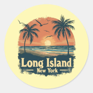 Long Island New York Retro Beach Vibes Runder Aufkleber