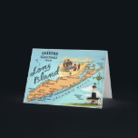 Long Island NY Feiertagskarte<br><div class="desc">Farblich illustrierte,  Vintage Karte von Long Island,  New York. Es ist eine alte Postkarte,  die für die Ferien umgewidmet ist!</div>