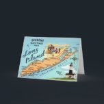 Long Island NY Feiertagskarte<br><div class="desc">Farblich illustrierte,  Vintage Karte von Long Island,  New York. Es ist eine alte Postkarte,  die für die Ferien umgewidmet ist!</div>