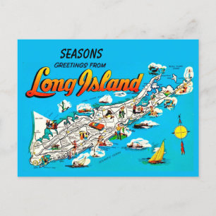Long Island, NY Froher Festtage Postcard Postkarte