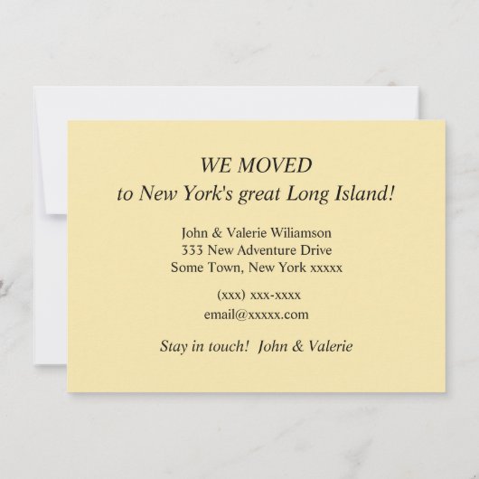 Long Island NY Moving Ankündigung (Rückseite)