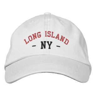 LONG ISLAND NY Preppy Red Black on White Bestickte Baseballkappe