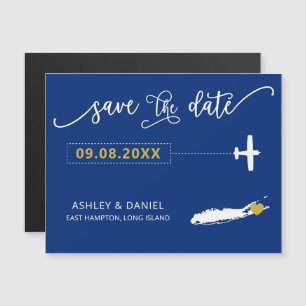 Long Island NY Wedding Save the Date Card, Map Magneteinladung