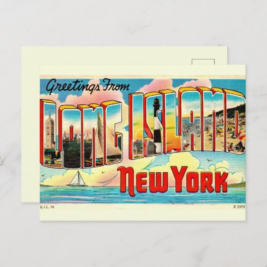 Long Island Retro Postkarte (Vorne/Hinten)