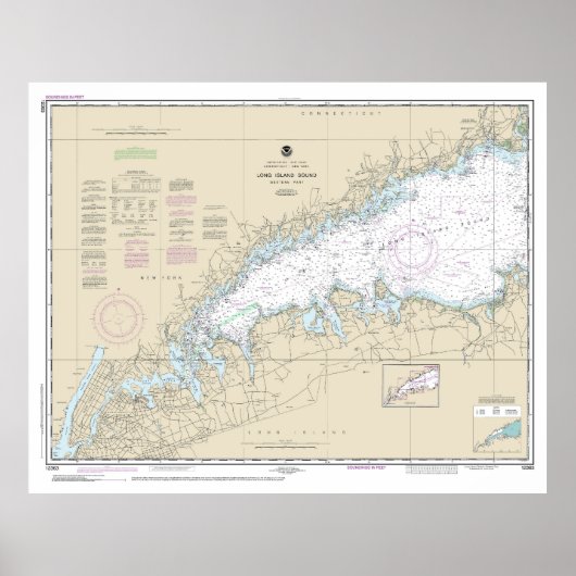 Long Island Sound Western Teil Nautic Chart Poster (Vorne)