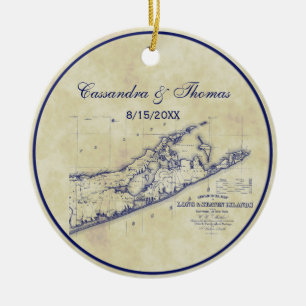 Long Island The Hamptons Karte VC Teefleckig Keramik Ornament